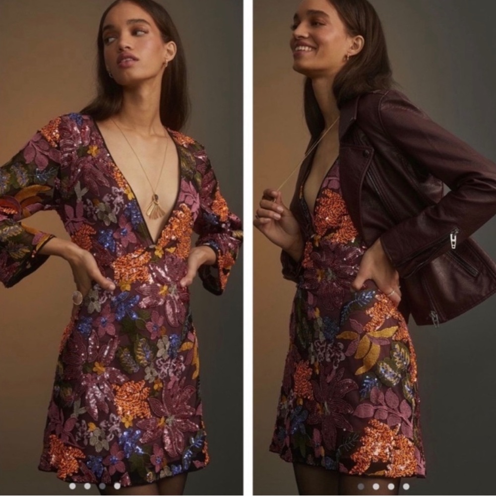 NWT ANTHROPOLOGIE Sequined
Embroidered Mini Dress 10